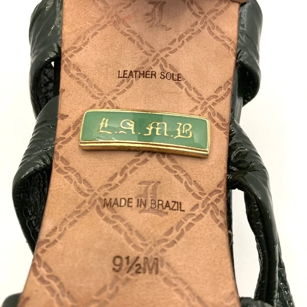 L.A.M.B. Tizzy Heels Green Patent Leather Crisscross Strappy Stiletto Womens 9.5